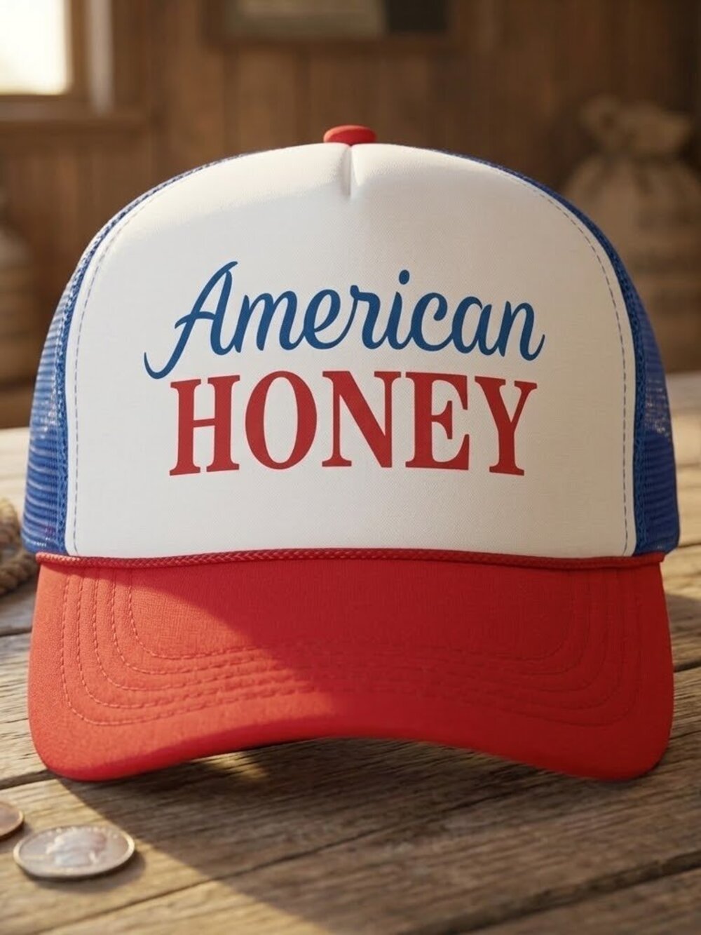 American Honey Country Music Printed Red White Blue Foam Rope Snapback Hat Retro